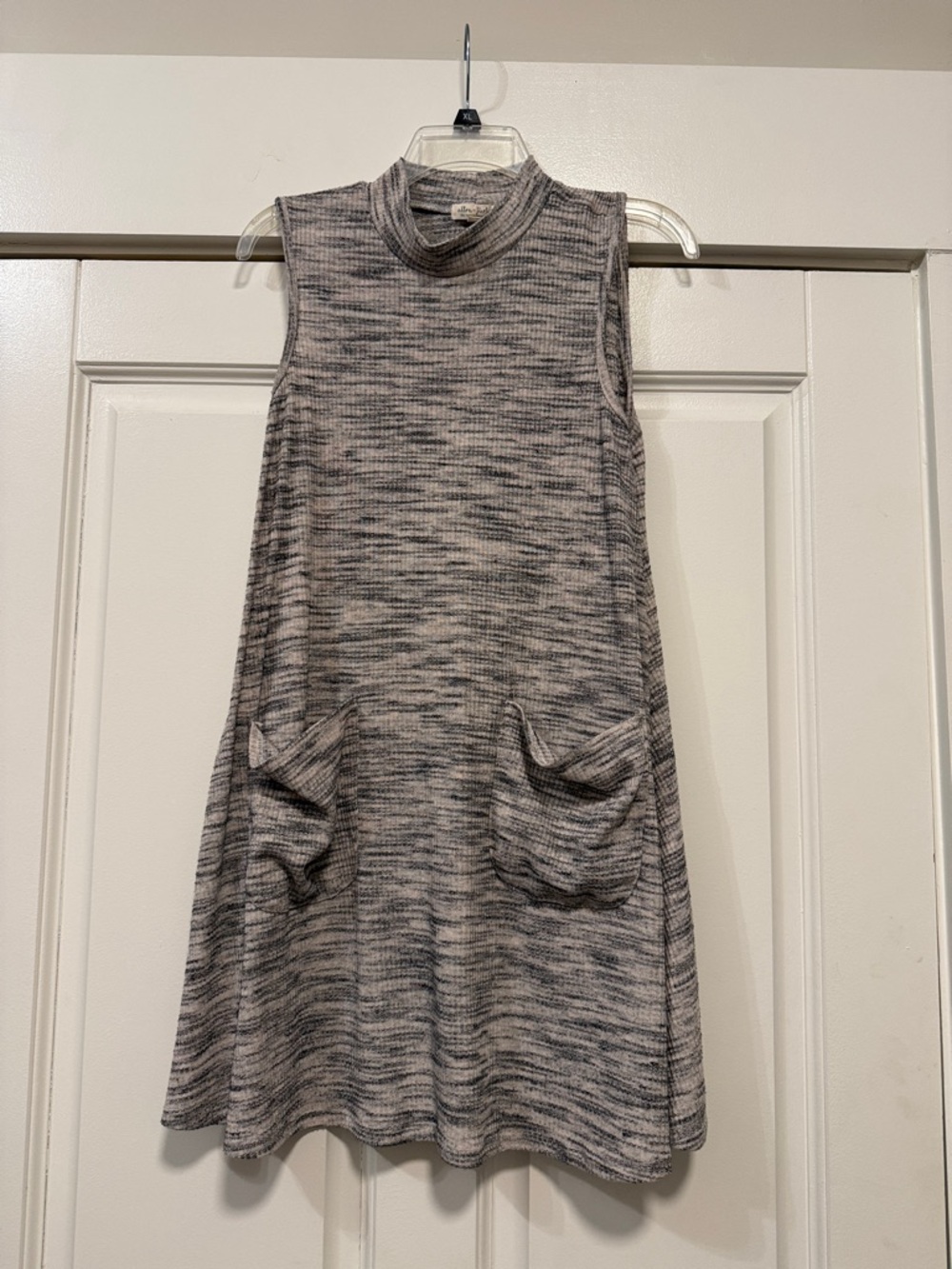 Ultra Flirt Gray Marled Knit A-Line Mock Neck Dress with Pockets